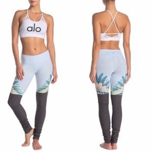 Alo Yoga Floral Blue Gray Goddess Ribbed Leggings